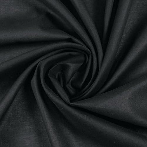 Tela de algodón para césped 100% algodón Delgado 58 pulgadas de ancho Forro, costura, capa de sensación de aire Tela, sólido (negro, 2 yardas)