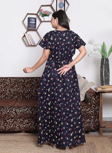 Image of DIAMO Pure Cotton Embroidery Nighty for Women, Cotton Night Gown, Night Maxi Gown, Cotton Nighty with a Pocket and Adjustable Knot