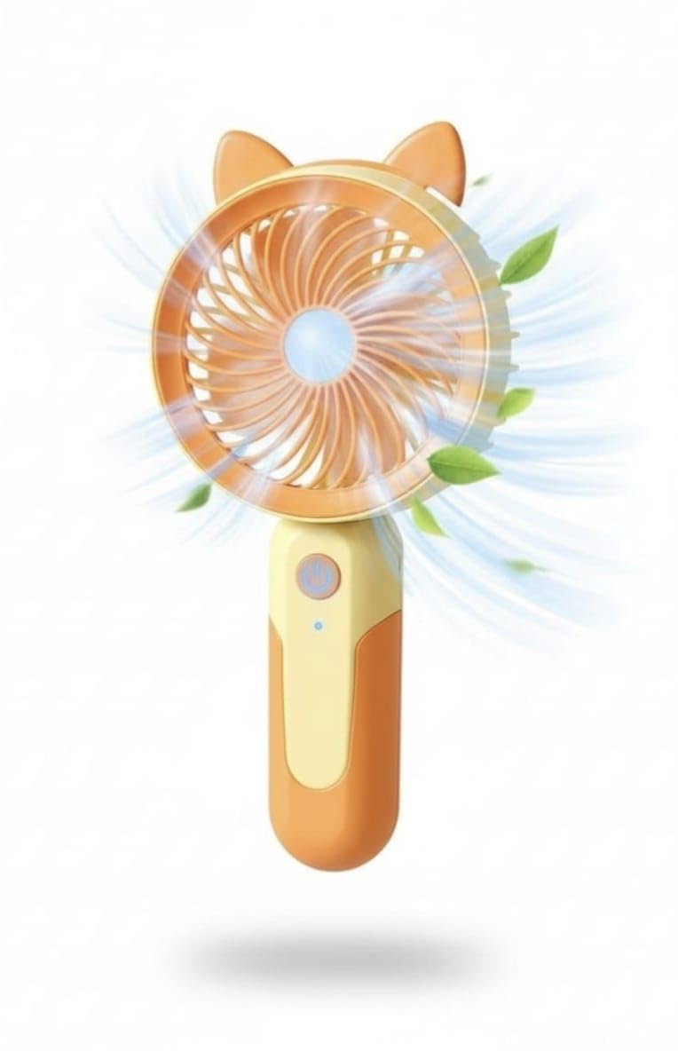 Mini Portable handheld rechargeable fan with 3 speed mode ideal for travel and makeup cute desige pankha (multicolour)-image-41