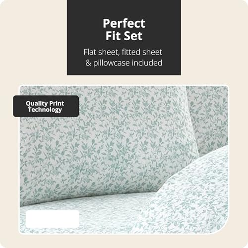 Image of Tahari Home - King Sheets, 4-Piece Cotton Flannel Bedding with Matching Pillowcases, Brushed for Extra Softness, Cozy Home Decor (Flora Sage, King)