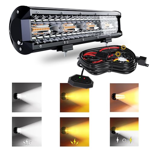 Image of 12 Inch 72W LED Light Bar White /Amber Flasing Strobe Light with Six Modes Driving Fog Lights Spot Flood Combo Beam Bumper Lights with Switch Wiring Harness for Offroad Truck 4WD SUV ATV UTV
