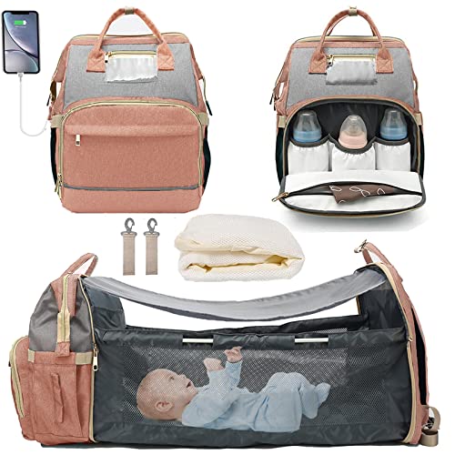 Image of CANDIKE Diaper Bag Backpack Changing Station 5 in 1 Foldable Mommy Bag for Dad Mom Baby Bags with Travel Bassinet Bed for Boys Girl Large Capacity with Crib Mattress Black