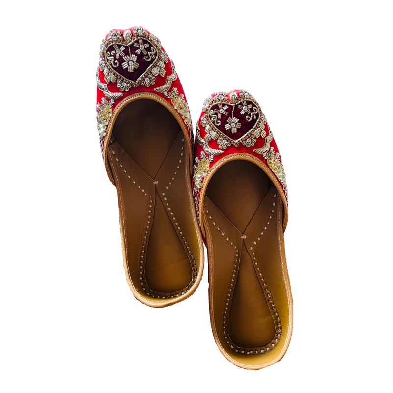 Maroon Embroidered Jutti for Women | Handcrafted Women's Flats with Heart-Shaped Rhinestone Accents, Traditional Ethnic Footwear for Festive Occasions-image-43
