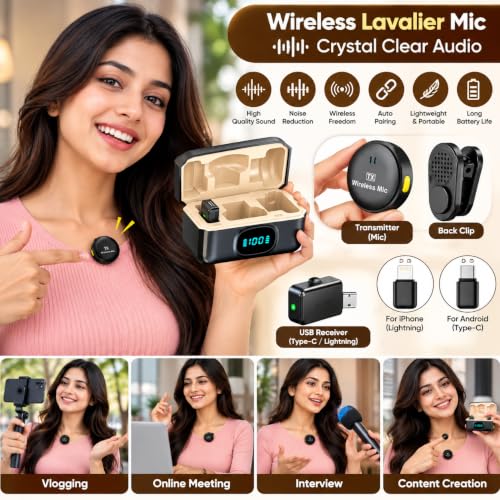 Image of TP MAX Dual Wireless Lavalier Microphone for Android & iPhone | Noise Cancellation | Plug & Play | Mini Clip Mic for Video Recording | Vlogging & Live Streaming with Charging Case (Q8 Mic)