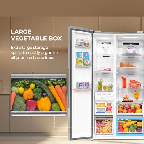 Image of Haier 596L 3Star 2 Door Side by Side Frost Free Refrigerator|100% Convertible|Expert Inverter|Digital Display Panel|Twist Ice Tray|Deo Fresh Technology (HES-690SS, Shiny Silver)