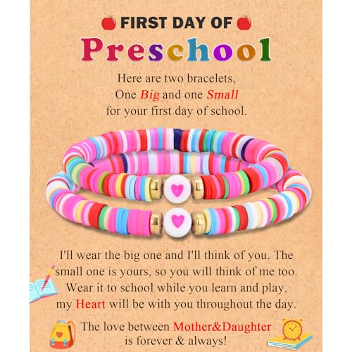 Back to School/First Day of School Bracelet Gifts, First Day of Kindergarten Preschool First/Second Grade Bracelet Gifts, Set of 2 Colorful Elastic Rope Bracelet for Girls
