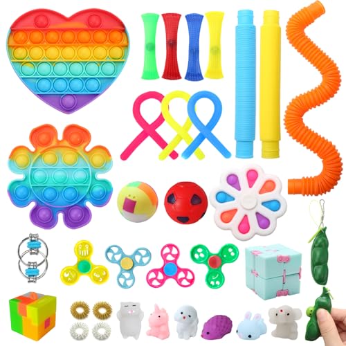 Fidget Simple Fidget Pack, 35pcs Fidget Toys Set with Popping Fidget Sensory Toys for Kids and Adults, Stress Relief Kit Gifts for Party Favors...