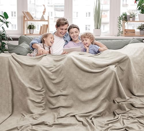 Utopia Bedding Khaki 100% Cotton Blanket [Big Size - 120x120 Inch] 350GSM Lightweight, Soft and Breathable Thermal Blanket for All Seasons
