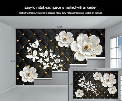 Papier peint mural floral 3D créez un salon lumineux avec papillon blanc