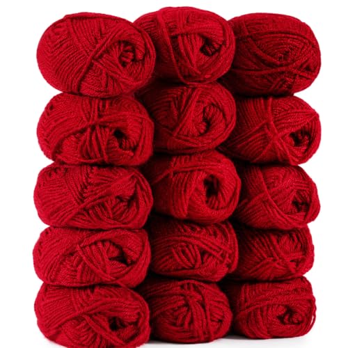 Image of MAQIHAN Acrylic Yarn for Crocheting - Soft Knitting Yarn for Crafts, 15x20g | Wine Red Skeins for Crocheting DIY Bulk for Handicraft Knitting Scarves Ideal Gift for Beginners Adults