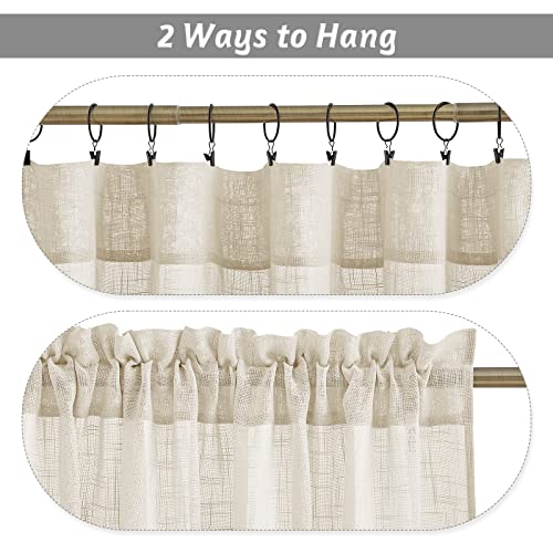 Ryb Home Window Toppers Valances - Linen Sheer Tiers For Bathroom Windows, Texture Wave Semi-Sheer Light Filtering Privacy Curtains For Kids Nursery/Kitchen, Deep Beige, 52 X 36 Inch, 1 Pair #TOP6