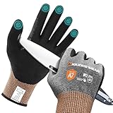 Migliore Wear Level A7 Schnittfeste Handschuhe, TOUCHSCREEN Schnitzhandschuh mit Nitrilhandfläche, Fester Griff, Leicht Ölfeste Schnittschutz Handschuhe Herren & Damen