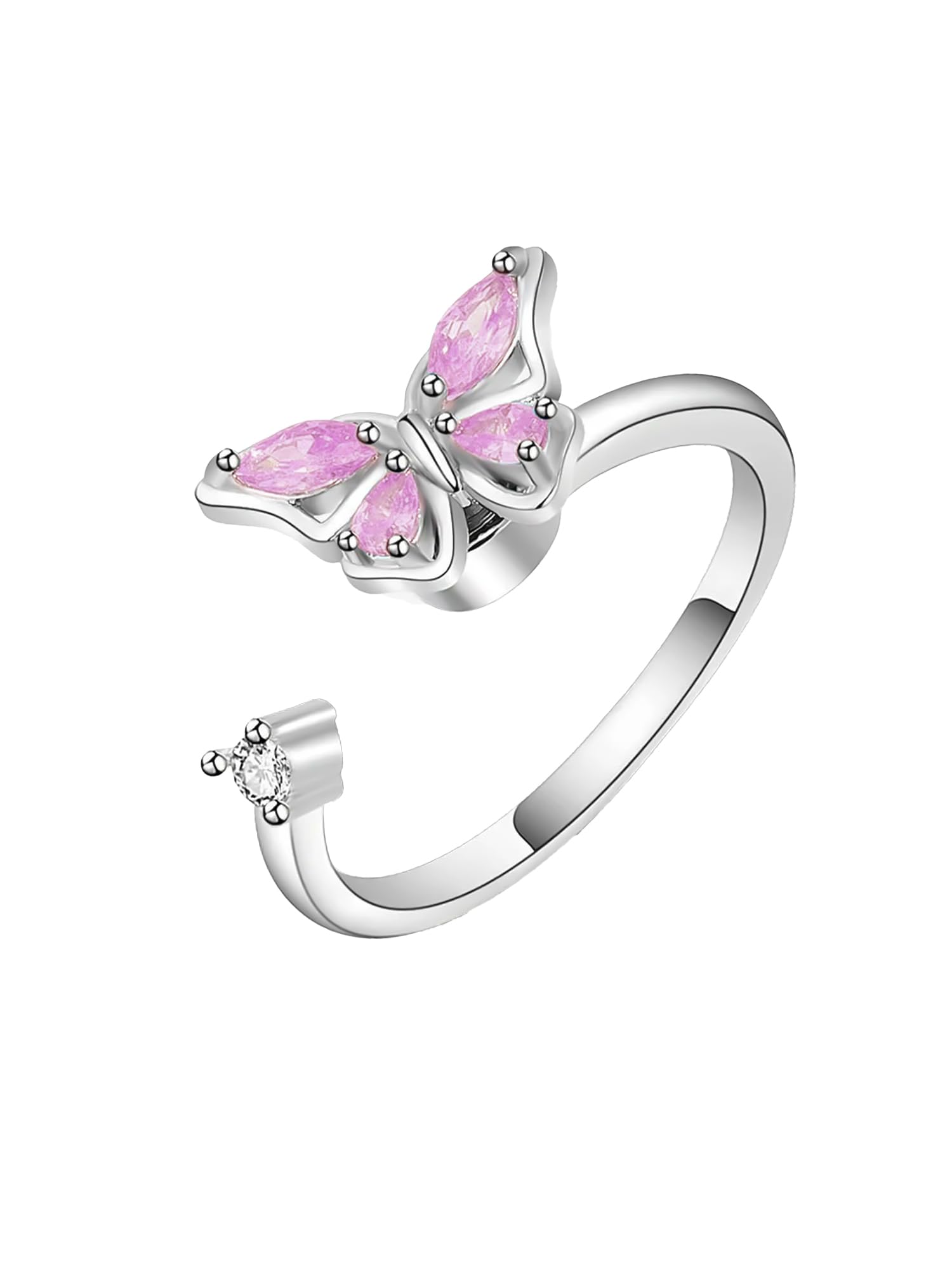 Crystal Rings For Women | Fashion Adjustable Pink Rings Cubic Zircon Crystal Ring | Butterfly Shaped Rotating Finger Ring for Girls | Birthday Gift For Girls Anniversary Gift for Wife