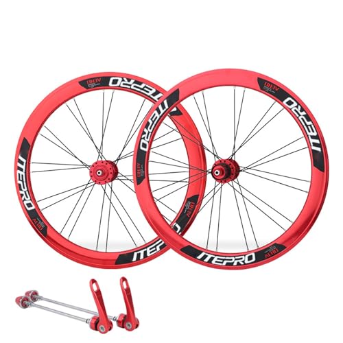 406/451/ BMXホイールセット 20インチ 折りたたみ自転車ホイールセット ディスクブレーキ フロントリアホイール 100/135MM QR アルミ合金 リム高 40mm 8/9/10/11スピード(Red 451)