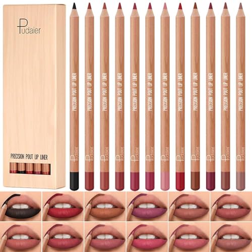 12 PCS Lip Liner Pencil Set - Matte Nude Lip Contour Lipliner, Waterproof Long Lasting Lipstick Lip Liner Set, Smudge-Proof Lip Pen (Colour, 12pcs/B)