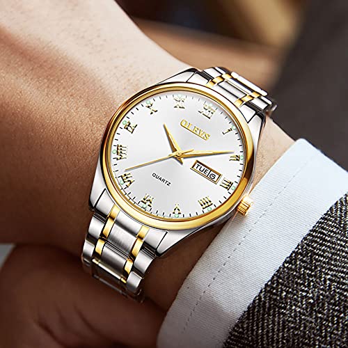 OLEVS Classic Men Watches with Date,Stainless Steel Man Watch with Date, Bussiness Watches for Men,Luminous Quartz Mens Watches Black/White/Blue/Gold, Waterproof Male Watch with... - Image 4