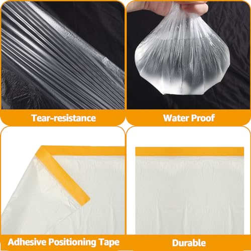 Image of 4 Rolls 8.8 x 65 Feet Painters Plastic Sheeting, Pre-Taped Masking Film, Clear Drop Cloth for Painting, Automotive Covering and Appliance Protection (Pack of 3)