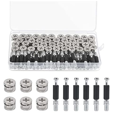 CHIFOOM 40pcs Furniture Fixing Screws,Eccentric Cam 14mm x 11mm Furniture Cabinet Locking Connector Pre-Inserted Nut with 40pcs Bolts Fixing Dowels for Wardrobe Drawer Closet Bed Cupboard(M6) Cover