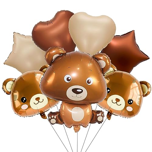 Lot de 7 ballons en forme d'ours, aluminium marron, fête d'anniversaire, prénatale, garçons et filles