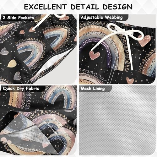 Pigsaly Boys Swim Trunks Rainbows Hearts Boys Board Shorts Swimsuit Swimwear Summer Bathing Suit S3