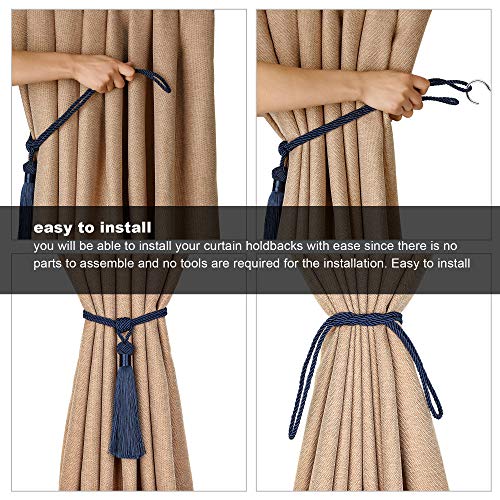 image for UNI AISENG 4PCS Curtain Tiebacks, Hand-Woven Curtain Tie-Backs Tassel,