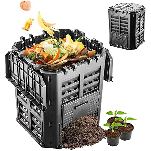 KADAX Compostador de compostaje negro resistente a la intemperie (360 L) Cover
