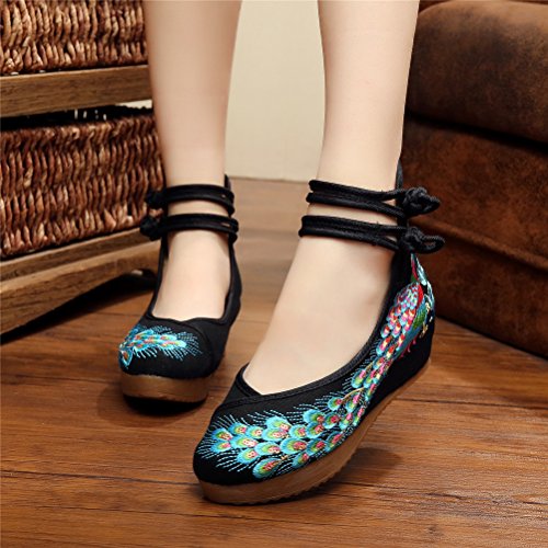 Qianmome Chinese Womens Phoenix Breading Embroidered Oxfords Sole Casual Canvas Mary Jane Wedge Shoes2