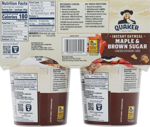 Image of Quaker Instant Oatmeal Express Cup Maple Brown Sugar, 1.69 Ounce (Pack of 4)