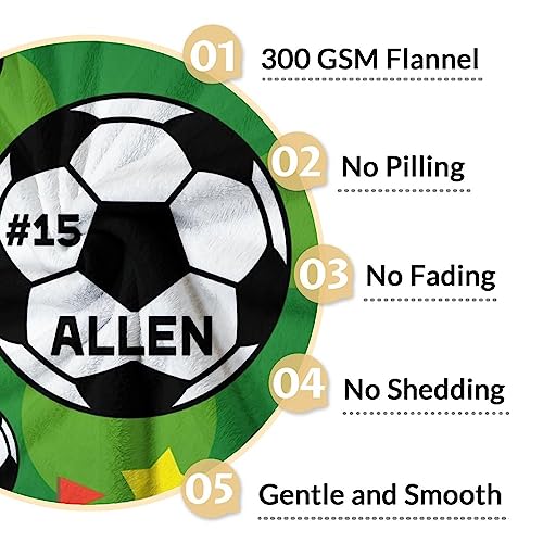 Mercuryelf Custom Soccer Blanket Gifts, 50"x60" Personalized Football Throw Blankets for Boys Kids, Cozy Lightweight Fleece Plush for Sofa Bed Room Decor