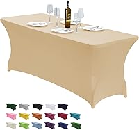 Vista 29 de CWK - Funda de mesa de elastano elástica impermeable de 4 pies para mesas rectangulares - Mantel elástico ajustable para mesas plegables, tela