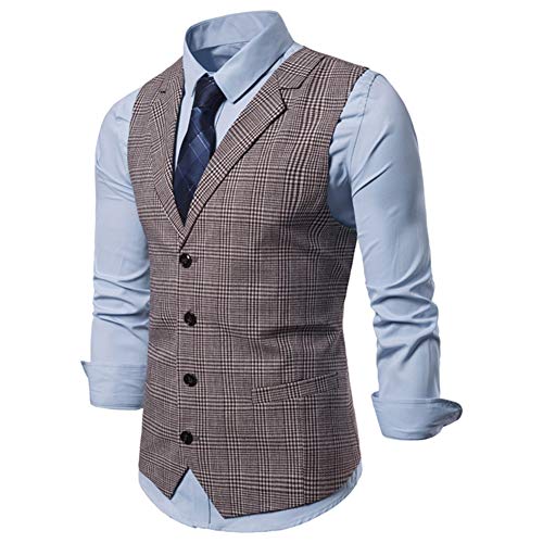 YOUTHUP Gilet Costume Homme Formel Classique Casual Gilets sans Manche Mariage Classique Slim Fit Gilet de Costume Café 9702 XL - Image 3