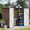 Aoxun 6x3.9 FT Shed Metal Outdoor Storage Shed Garden Shed with Lockable Doors Tool Shed Bike Shed for Backyard, Patio, Poolside (Brown)