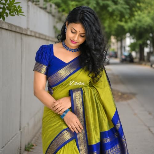 Image of DHIHA Gadwal Cotton Saree for Women | Pure Kalyani Cotton Saree with Zari Border Tassels & Blouse | Kanjivaram Linen Silk | Handloom Weave