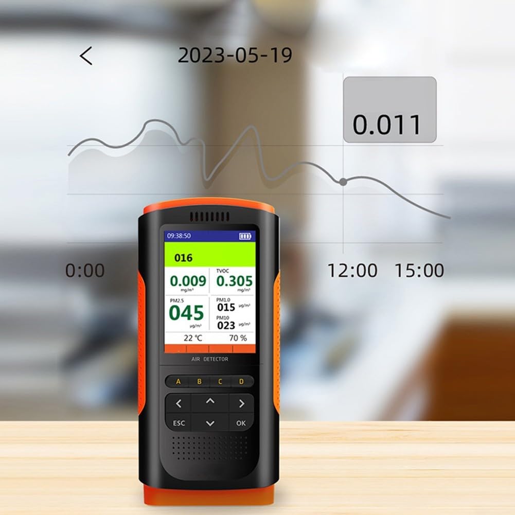 Tragbarer Luftqualitätsprüfer PM10 PM2,5 Meter – wiederaufladbarer Analysator mit Temperatur-Feuchtigkeitsmesser