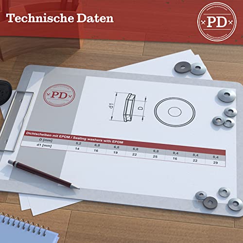 PD® Unterlegscheiben M6 mit EPDM Dichtung (6,8x19mm) | Dichtscheiben für Schrauben aus Edelstahl A2 V2A | Dichtscheibe für Spenglerschrauben, Bohrschrauben & Eternit Schrauben | 50 Stück