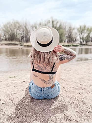 Lanzom Upf50+ Women Wide Brim Straw Panama Sun Hat Boater Summer Beach Sun Hat (Khaki) #TOP5