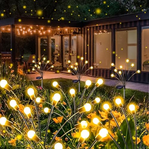 Solar Garden Lights Outdoor 8 Pack 64 LED Solar Firefly Lights Warm White