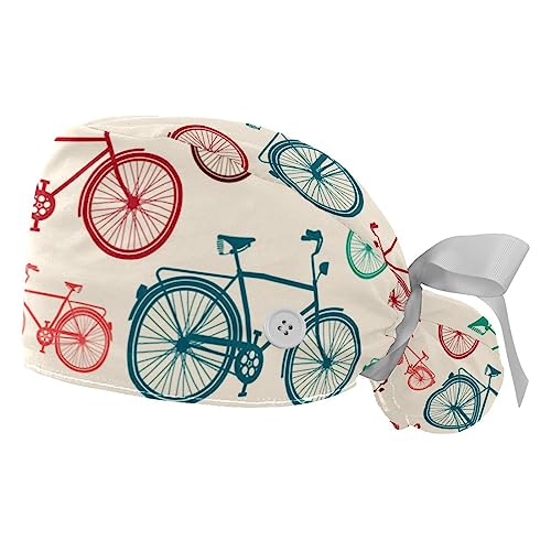 Berret Bouffant Motif Vélo lot de 2 chapeaux de travail réglables avec bandeau anti-sueur