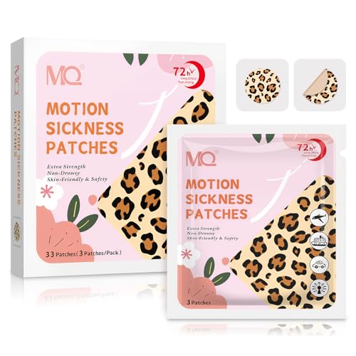 MQ 33ct Motion Sickness Patch Non Drowsy, Sea Sickness Patches for Cruise Ship Travel, Waterproof Patch Behind Ear for Car Airplane Altitude Sickness, Long Last 72H, Leopard Pattern