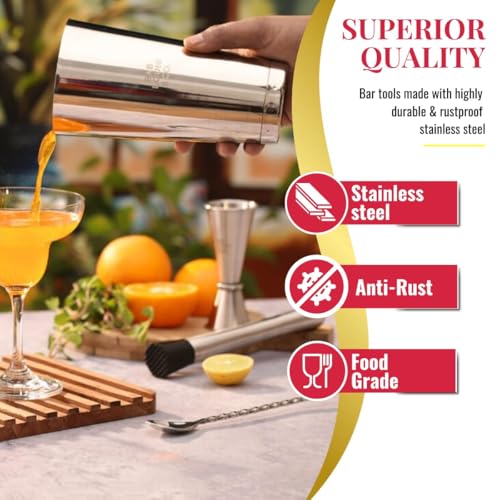 Image of Bab Louie & Co. Bar & Cocktail Set, Ultimate BarKit, Cocktail Shaker Set for Drink Mix, Set of 6 Stainless Steel & Anti Rust Bar Accessories, BarKit for Gift, Best Gifts for Bartender