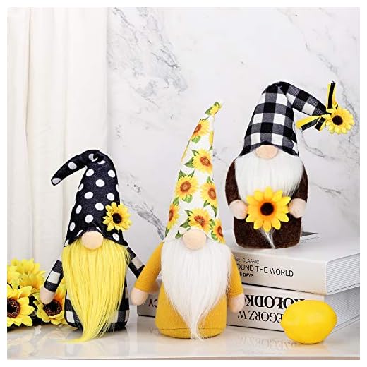 3 Pieces Summer Swedish Gnomes Decor Spring Buffalo Plaid Rustic Tiered Tray Decorations Plush Sunflower Ornaments for Home Garden Kitchen Decor