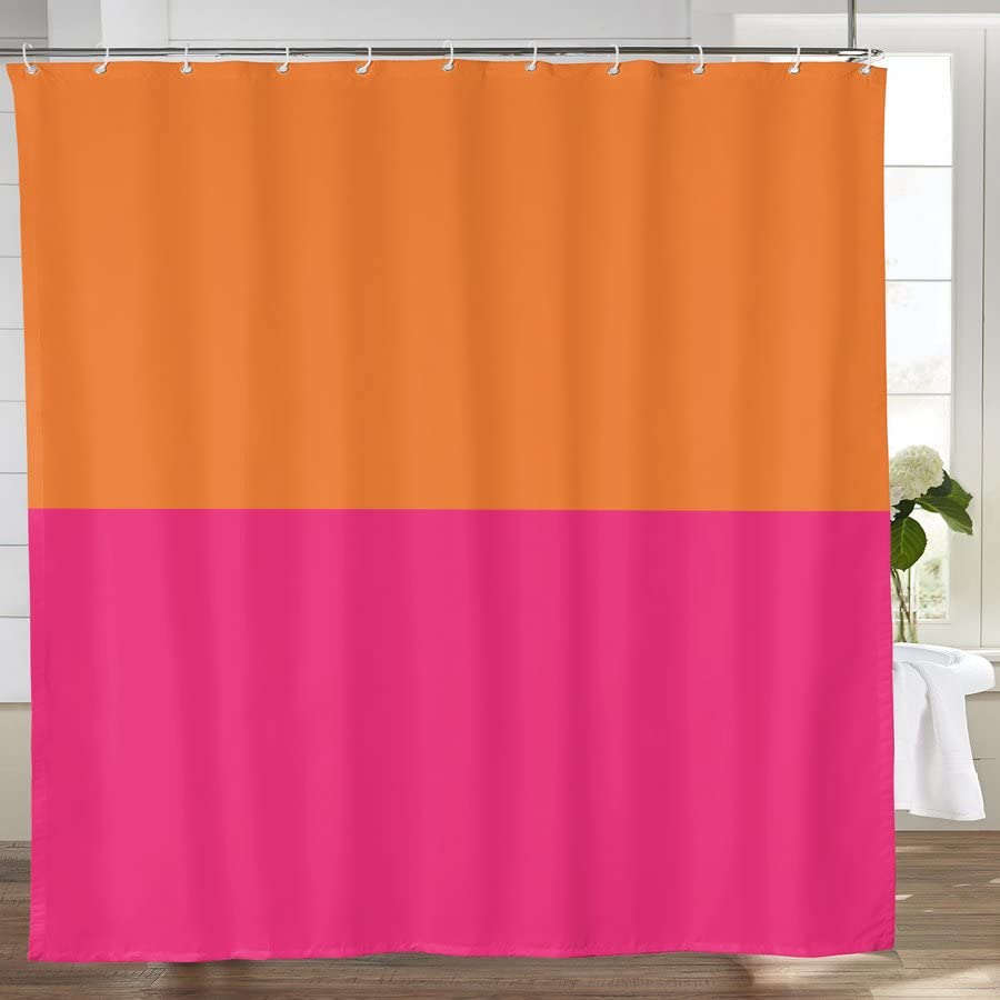 Abaysto Half Orange and Bright Pink Shower Curtain 72x72 Inch Polyester Fabric Bathroom Decoration Bath Curtains Hooks Included