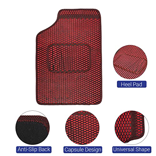 Image of Kingsway Dotted Design Car Floor Foot Mats Universal Fit for Hyundai Tucson, Model Year : 2022 Onwards, Water and Dustproof, Color Red, Set of 5 Pieces