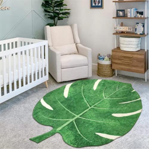 Image of LIVEBOX Monstera Area Rug 44"x55", Soft Washable Nursery Rug Non-Slip Play Mat for Baby Kids Room Playroom Boho Green Leaf Carpet for Living Room Bedroom Entryway