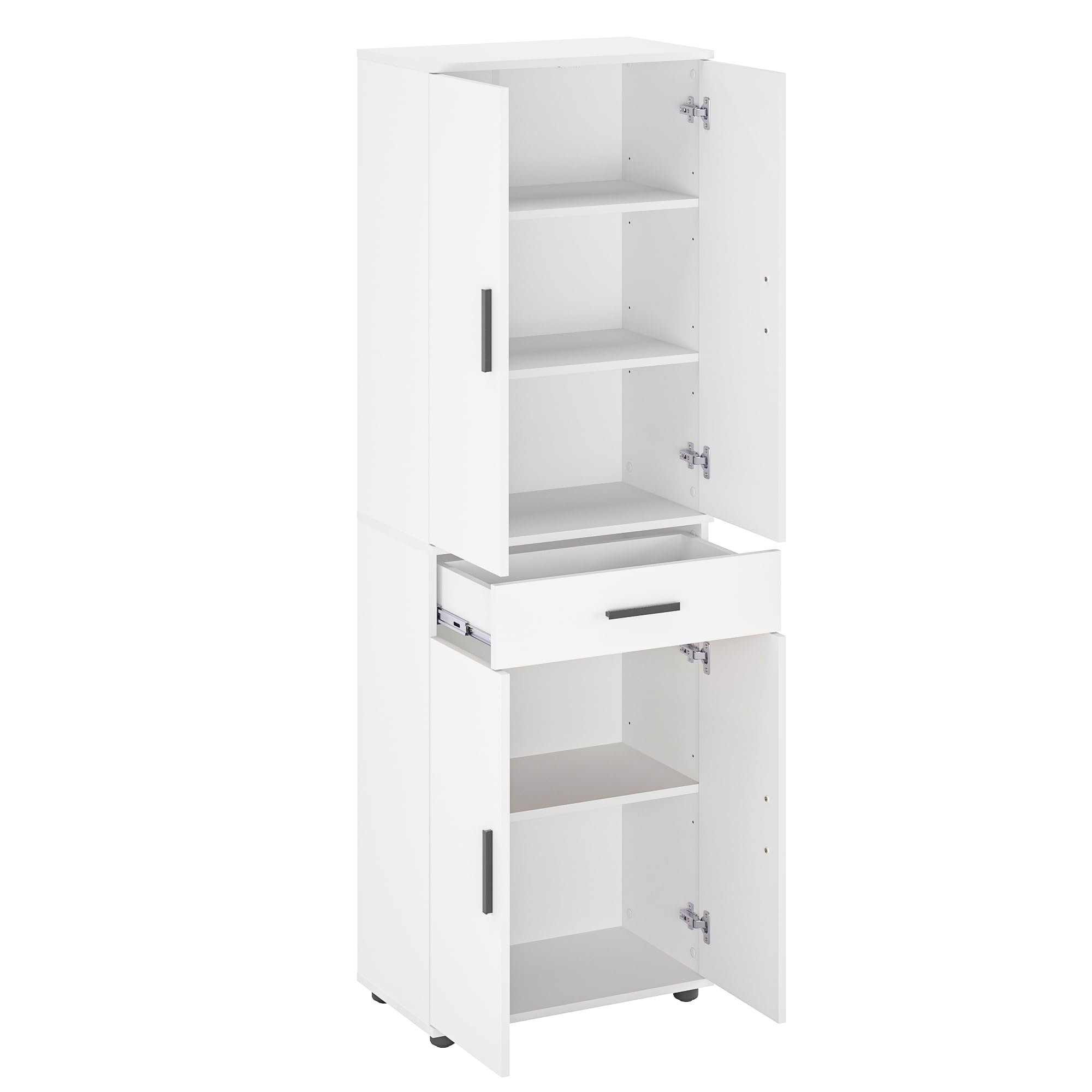 KOMTO Mehrzweckschrank 60 cm Breit - Schrank Weiß, Kleiderschrank mit 1 Schublade, Hochschrank, Büroschrank, Bücherschrank mit 4 Türen | Porto 180 х 34 х 60 cm