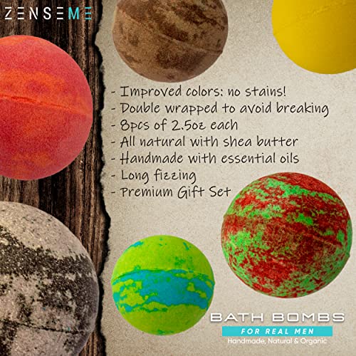 Bath-Bombs-for-Men-Gift-Set-of-8-Scented-Organic-Handmade-Bath-Bombs-of-25-oz-with-Natural-Essential-Oils-Perfect-for-Boyfriend-Husband-Father-or-Friend-by-ZenseMe