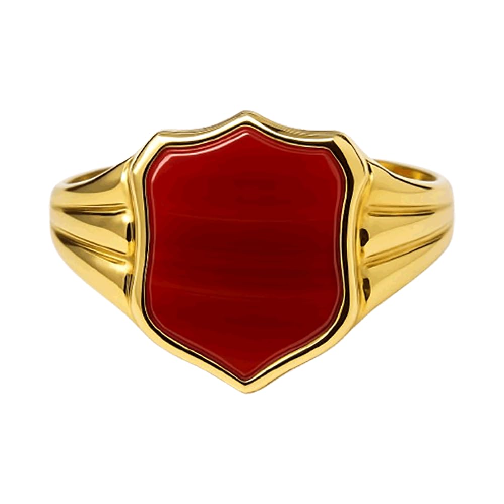 - 14K Gold 2.0 Ct Carnelian Signet Ring for Men 10K/14K/18K Real Yellow Gold Natural Carnelian Mens Ring for Him Dad Father Grandpa Graduation Fathers Day Anniversary