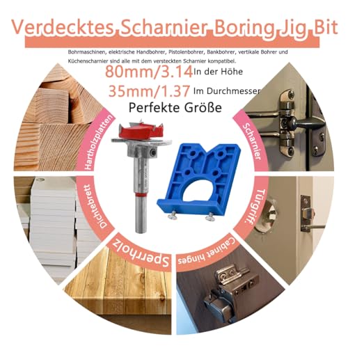 Moyata 35 mm Scharnierschablonen, Forstnerbohrer Set, Verdecktes Scharnier Boring Jig Bit, Scharnier-Lochsäge für Holzverarbeitung DIY Werkzeug, Montageplatten, Schranktür, Lochbohren