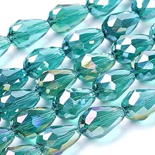 Teal Green AB Czech Crystal Faceted Round Drop Beads 15mm x 10mm Strand of 45+ Pieces