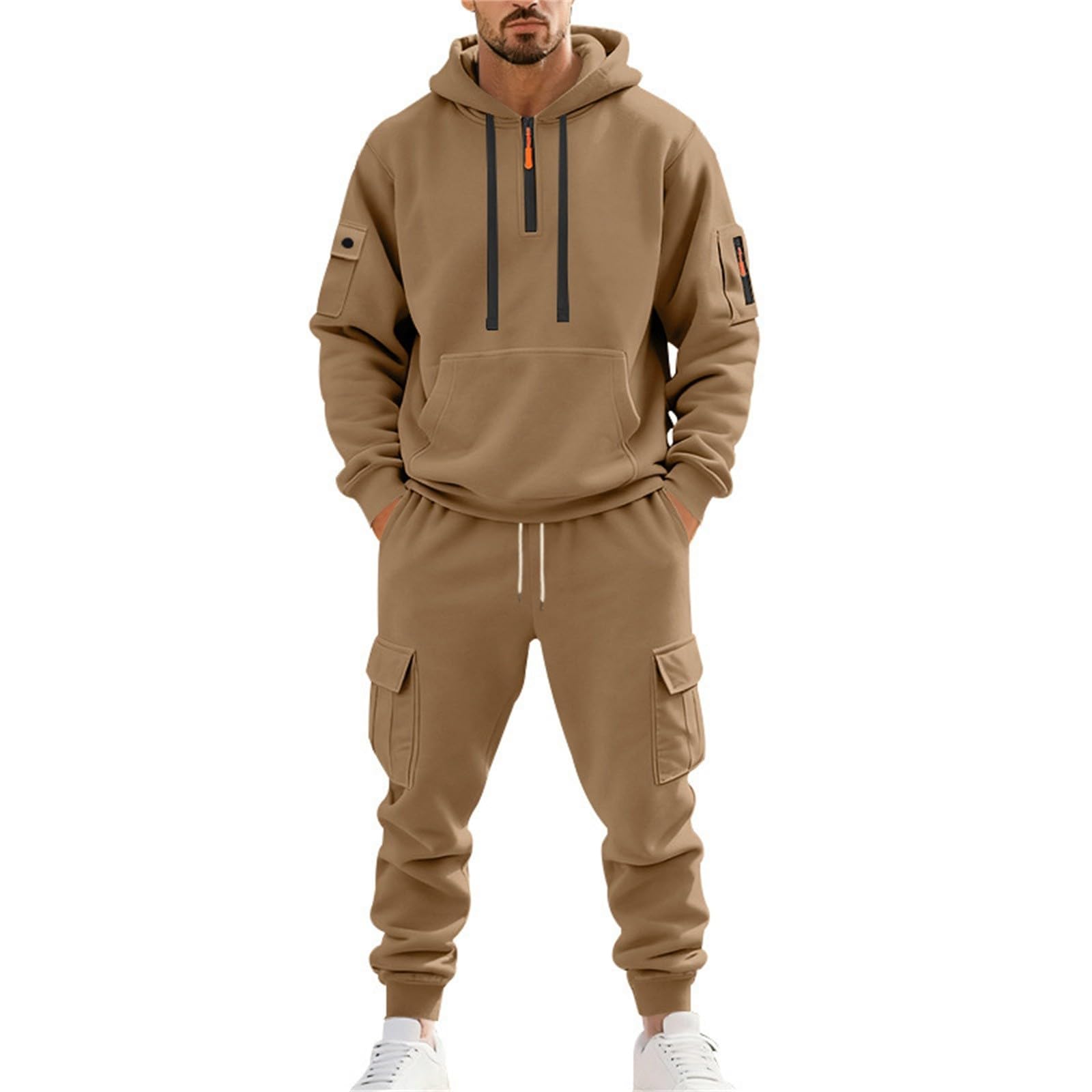 Tuta da uomo con cappuccio Set pantaloni della tuta con mezza zip Cargo